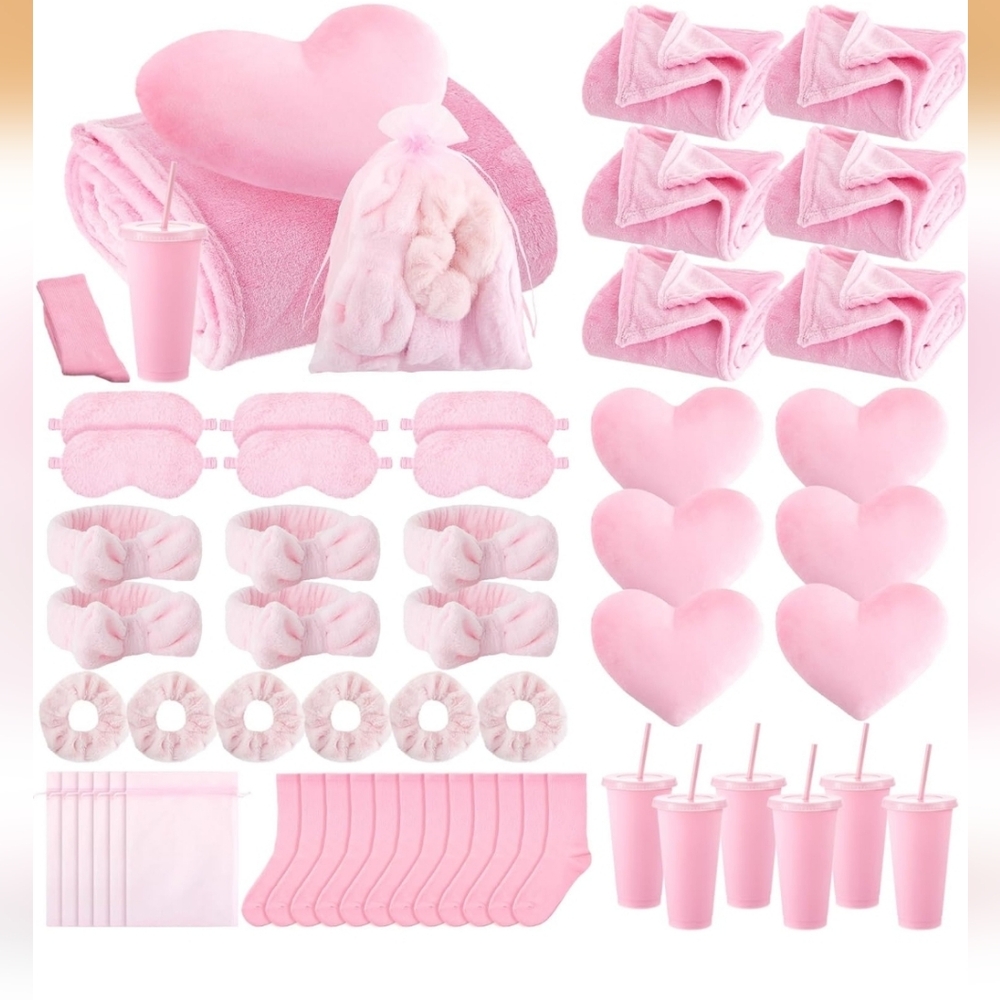 48 Pcs Sleepover Party Supplies Spa Birthday Slumber Pajamas Party Favors- Pink